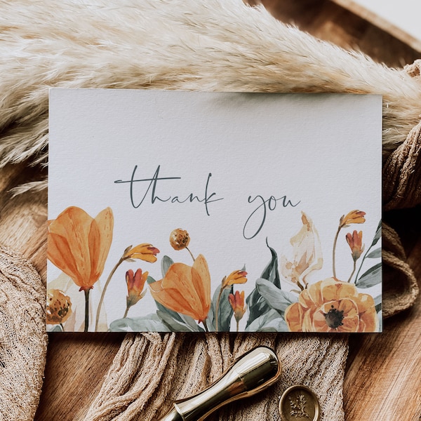 Burnt Orange Thank You Card, Printable Thank You, Folded Thank You Note Card, Greenery Thank You Card, 4x6", TEMPLETT, WLP-ORF 3941