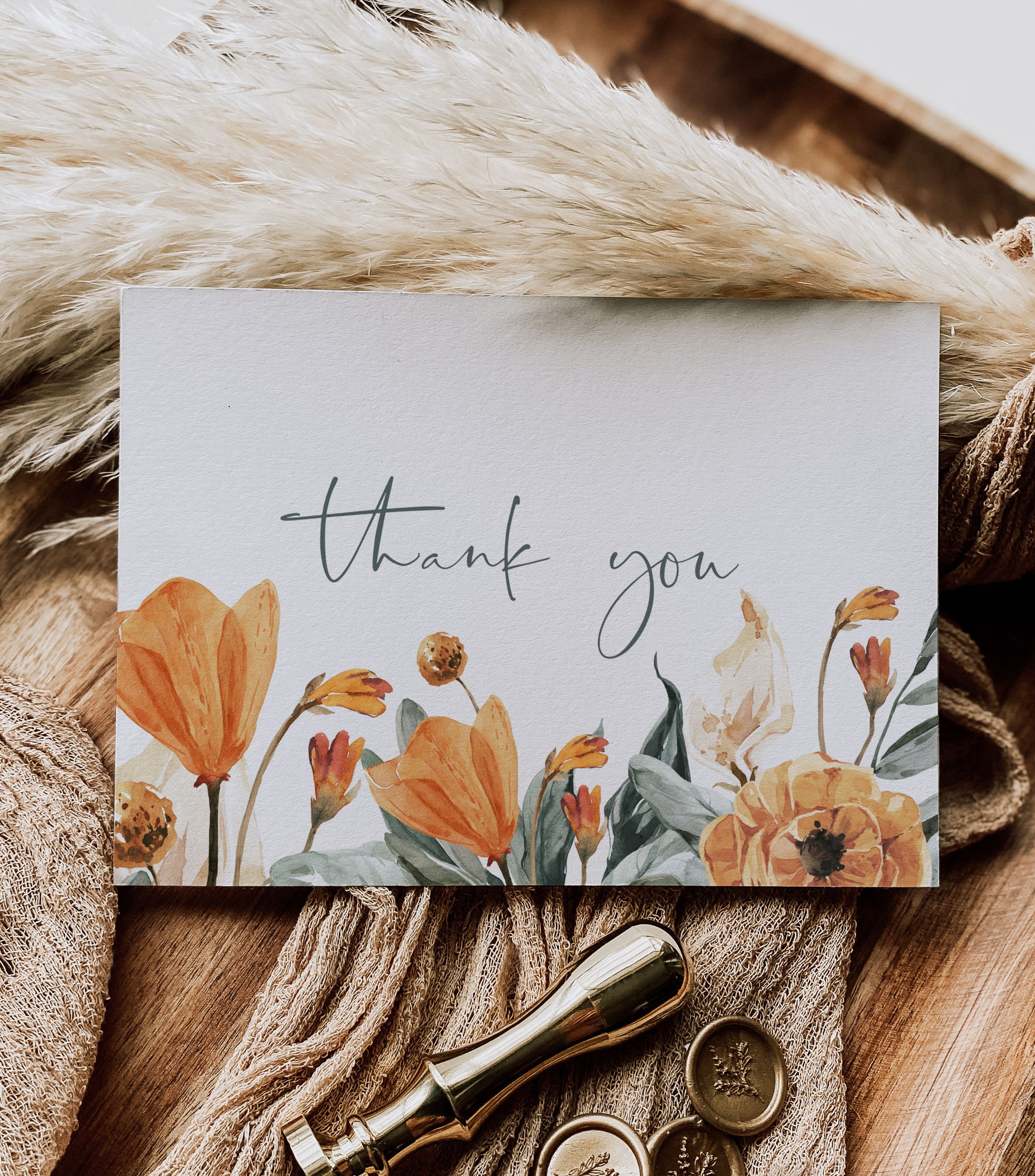 Burnt Orange Thank You Card Printable Thank You Folded Thank Etsy