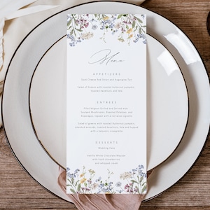 Wildflower Menu Card, Floral Menu Template, Wedding Menu, Instant Download, Printable Menu, 2 Sizes, Templett Menu Card, WLP-BEL 7174