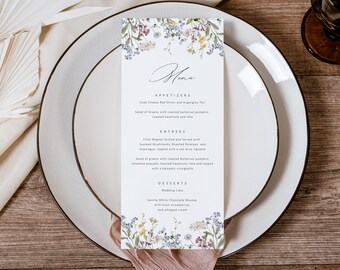 Wildflower Menu Card, Floral Menu Template, Wedding Menu, Instant Download, Printable Menu, 2 Sizes, Templett Menu Card, WLP-BEL 7174