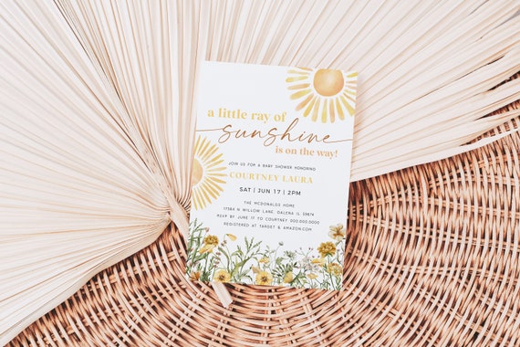 A Little Ray of Sunshine Invitation, Wildflower Baby Shower Invitation, Sun Baby Invitation, Edit with TEMPLETT, WLP-SWI 7267