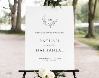 Botanical Wedding Welcome Sign, Printable Welcome Poster Template, Boho Welcome Sign, Instant Download, Edit w TEMPLETT, WLP-LAU 4718