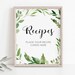Greenery Recipes Sign, Bridal Shower Recipes Sign Template, 8x10 ...