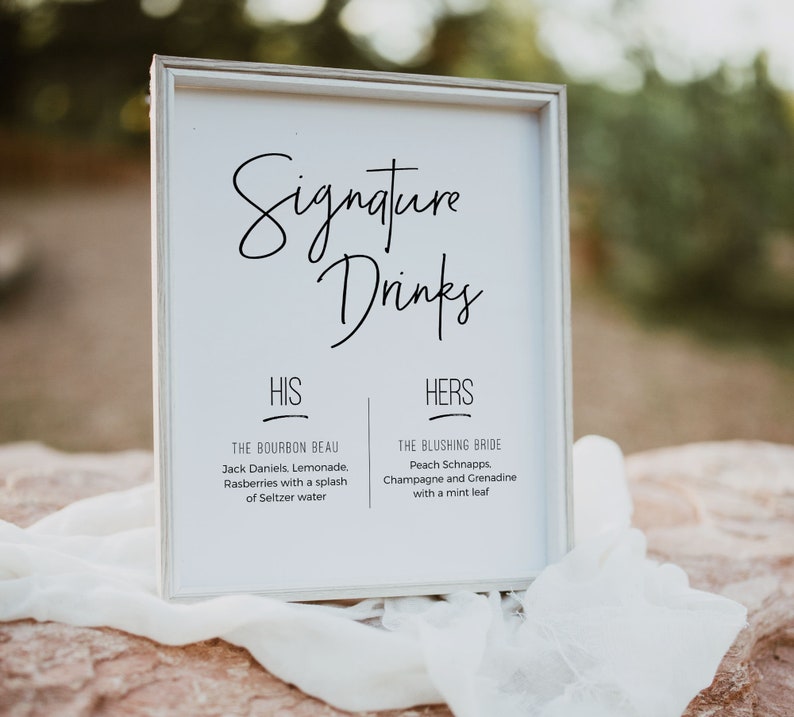 Signature Drinks Sign, Printable Signature Drinks Sign, Drinks Menu, Wedding Sign, Instant Download, Edit with TEMPLETT, WLP-PEN 4441 image 2