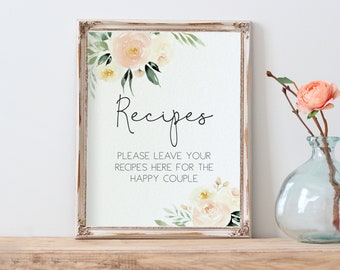 Blush Recipes Sign, Bridal Shower Recipes Sign Template, 8x10, Printable Sign, TEMPLETT, WLP-BLU 1103