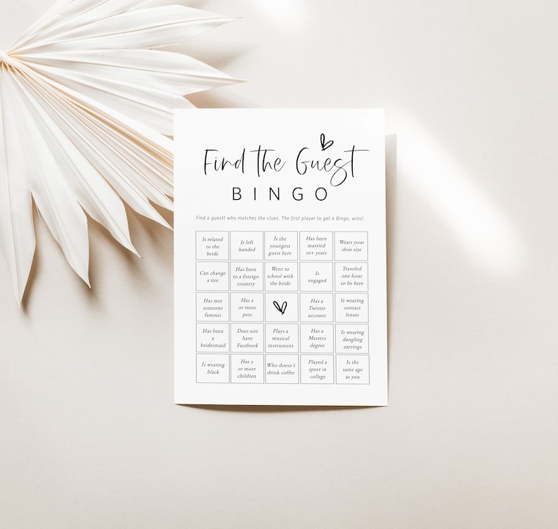 Find the Guest Bingo, Minimalist Shower Game Card, Get to Know You Game, Edit with TEMPLETT, WLP-SIL 5424 image 2