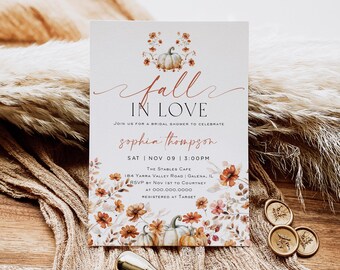 Fall in Love Bridal Shower Invitation, Pumpkin Bridal Shower Invitation, Fall in Love Invitation, Edit with TEMPLETT, WLP-FAW 7569