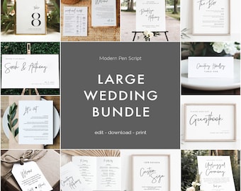Modern Wedding Bundle, Editable Wedding Templates, 100% Editable Text, Wedding Signage Bundle, Instant Download, TEMPLETT, WLP-PEN 4456