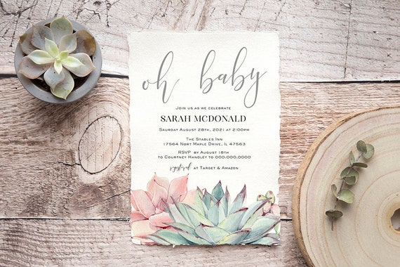 Succulent Baby Shower Invitation, Oh Baby Invitation Template, Instant Download,Edit with TEMPLETT, Baby Shower Invitation, WLP-PPS