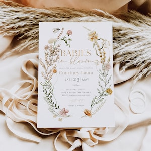 Babies in Bloom Invitation, Wildflower Babies in Bloom Invitation Template, Twins Baby Shower Invite, Edit with TEMPLETT, WLP-FWI 7291