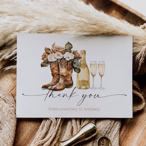 Boots, and Bubbles Thank You Card, Cowgirl Boots Folded Thank You, Couples Wedding ShowerThank You Card, Edit with TEMPLETT, WLP-GBO 6948