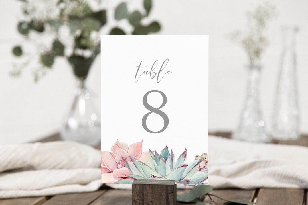 Succulent Table Numbers Template, Printable Table Numbers, Blush Table ...