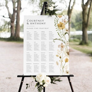 Wildflower Seating Chart, Greenery Printable Seating Chart, Instant Download, Edit with TEMPLETT, Floral Seating Chart Poster, WLP-GWI 5860