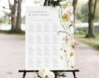 Wildflower Seating Chart, Greenery Printable Seating Chart, Instant Download, Edit with TEMPLETT, Floral Seating Chart Poster, WLP-GWI 5860