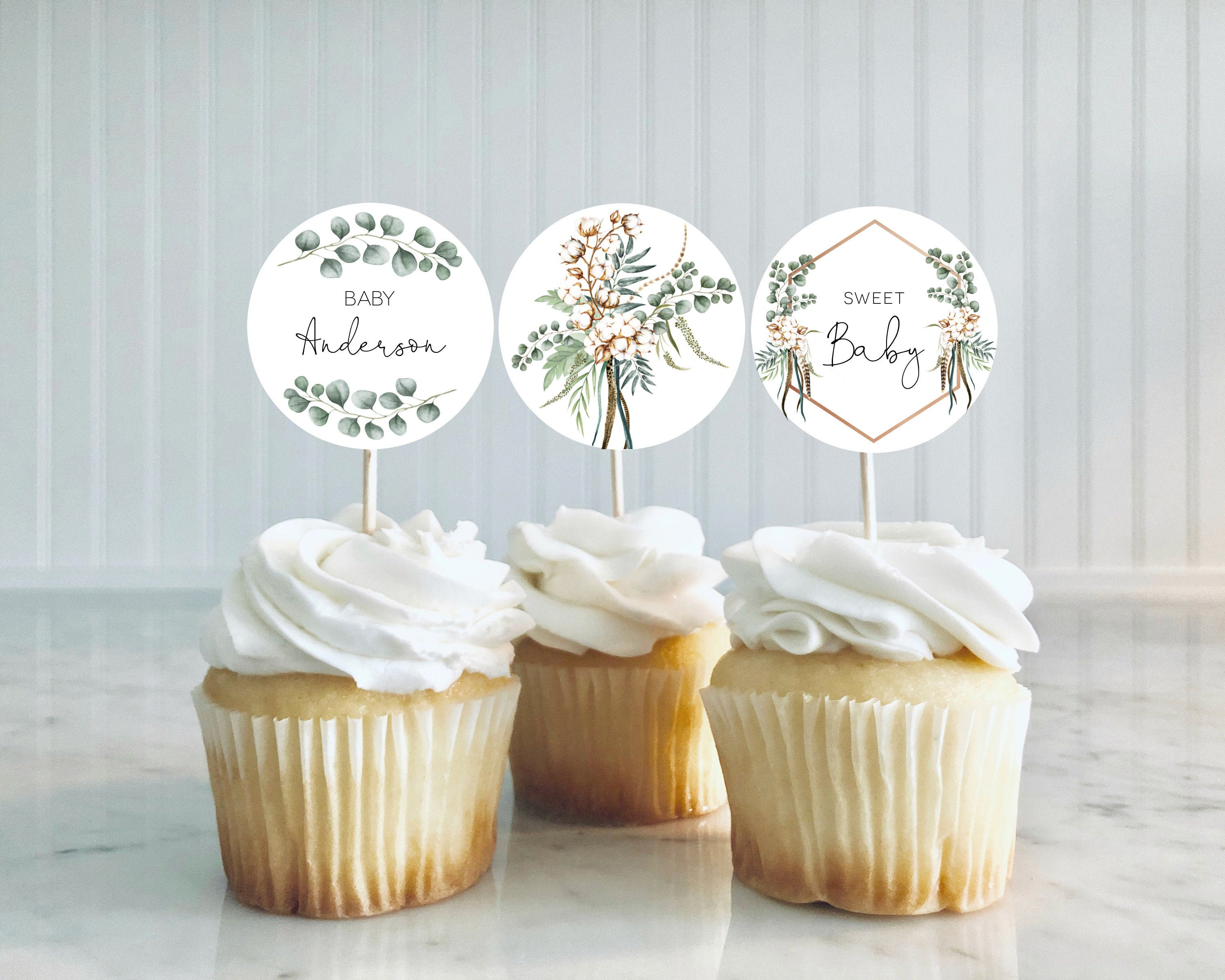 Bohemian Baby Shower Cupcake Toppers Printable Cupcake Etsy