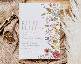 Babies in Bloom Invitation, Wildflower Babies in Bloom Invitation Template, Twins Baby Shower Invite, Edit with TEMPLETT, WLP-WIL 7289