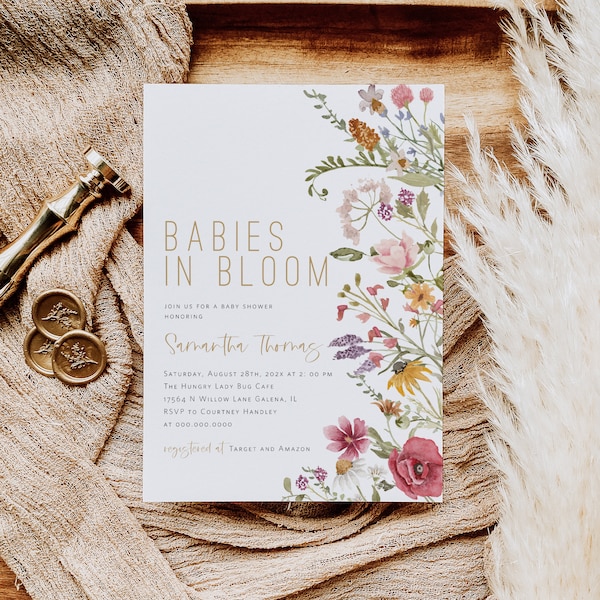Babies in Bloom Invitation, Wildflower Babies in Bloom Invitation Template, Twins Baby Shower Invite, Edit with TEMPLETT, WLP-WIL 7289