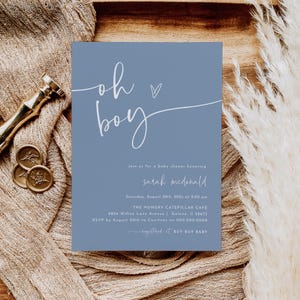 Oh Boy Baby Shower Invitation, Blue Baby Shower Invitation Template, Oh Boy Editable Baby Invitation, Edit with Templett, WLP-BLU 8341