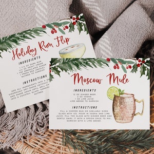 Editable Cocktail Recipe Card Template, Christmas Recipe Card, Drinks Recipe Tags, Multiple Sizes, Edit with TEMPLETT, WLP-RCW 6694