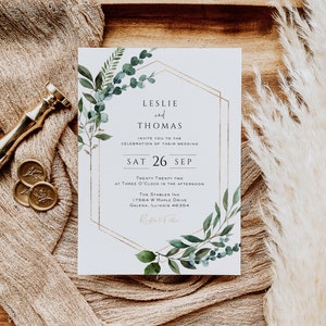 Greenery Wedding Invitation Template, Printable Wedding Invitation, Wedding Invitation, Edit with TEMPLETT, Instant Download, WLP-GBR 4241 immagine 4