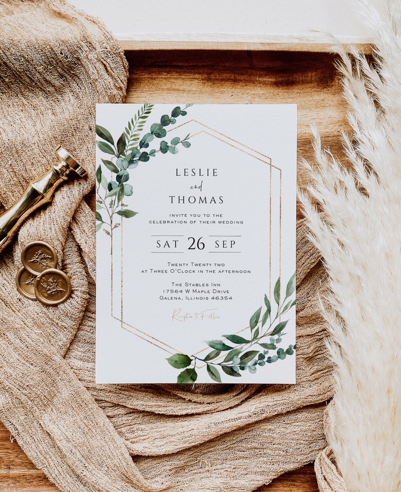 Greenery Wedding Invitation Template, Printable Wedding Invitation, Wedding Invitation, Edit with TEMPLETT, Instant Download, WLP-GBR 4241 image 4