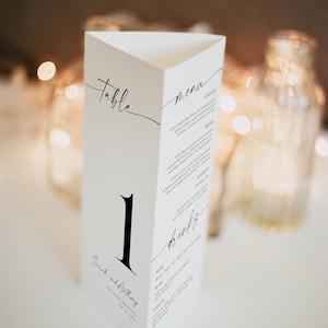 Minimalist Wedding Tri-fold Table Number, Tri-fold Table Menu, Triangle Table Stand, Modern menu, 100% Editable with TEMPLETT