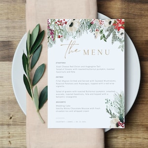 Christmas Menu, Christmas Wreath Menu, Printable Christmas Menu , 2 Sizes, Instant Download, Holiday Menu Card, TEMPLETT, WLP-HCH 6879