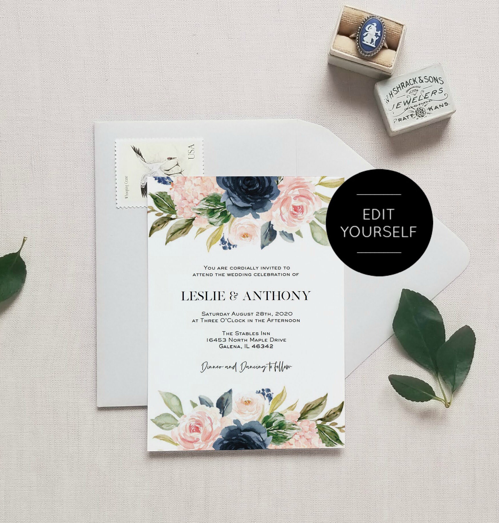 Navy Wedding Invitation Template Printable Wedding | Etsy