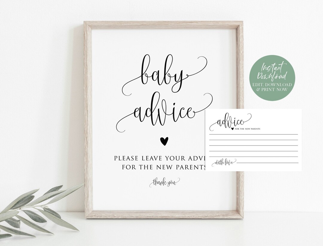 Baby Advice Cards, Printable Baby Shower Advice Cards, 8x10 Advice Sign ...
