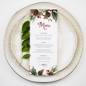 Christmas Menu, Christmas Wreath Menu, Printable Christmas Menu , 2 Sizes, Instant Download, Holiday Menu Card, TEMPLETT, WLP-RCW 3923