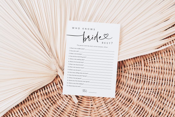 Minimalist Who knows the Bride the Most Game, Modern Bridal Shower Game, Printable How well do you know the Bride?,  TEMPLETT, WLP-PAL 5717
