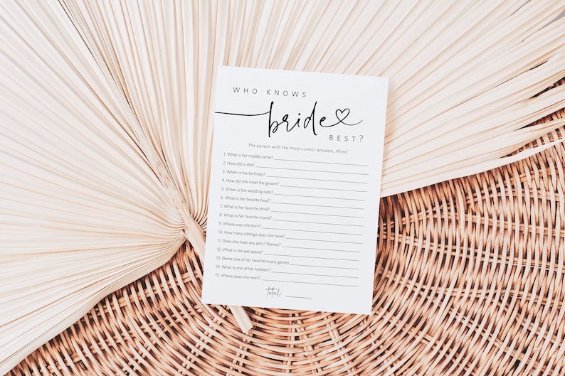 Minimalist Who knows the Bride the Most Game, Modern Bridal Shower Game, Printable How well do you know the Bride?, TEMPLETT, WLP-PAL 5717 image 1