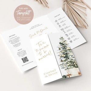 Christmas Gate Fold Wedding Invitation Template, Wedding Invitation, Holiday Wedding Invitation Printable,Edit with TEMPLETT, WLP-GTR 7438