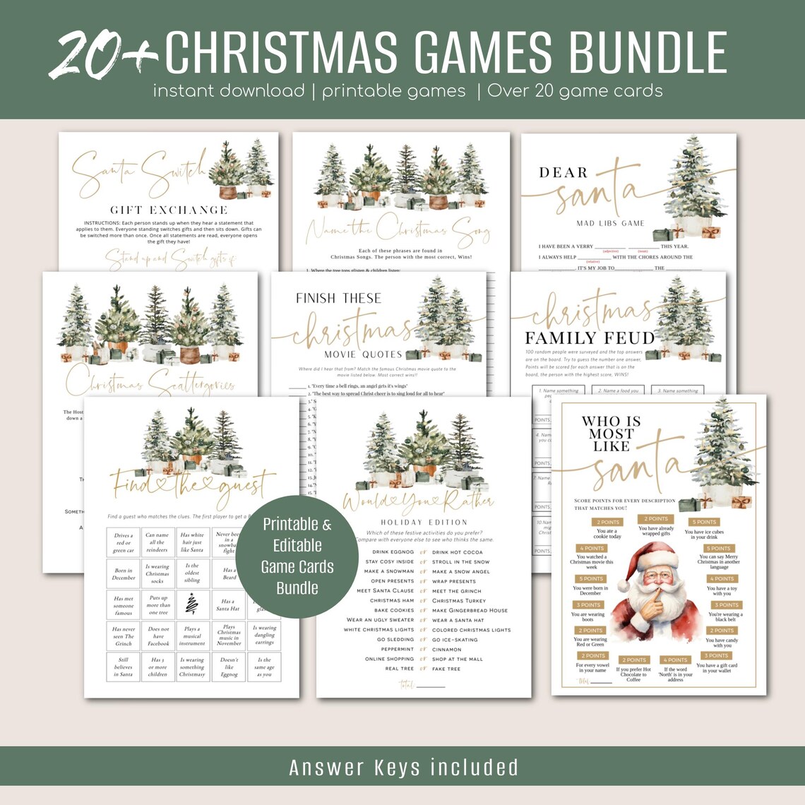Christmas Games Bundle, Holiday Party Games Bundle, Printable Christmas ...