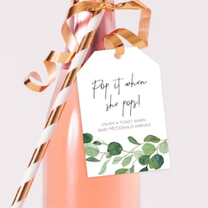 Pop it when She Pops! Tag, Printable Shower Favor Template, Greenery Baby Shower Tag, 2x3", Editable with TEMPLETT, WLP-TWI 1691