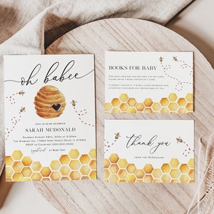 Bee Baby Shower Invitation, Baby Shower Bundle, Baby Shower Invitation Set, Bee Books for Baby Card, Diaper Raffle, TEMPLETT, WLP-BEE 3299