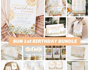 Sun First Birthday Invitation Bundle, Ray of Sunshine Birthday Invitation, 1st Birthday Decorations Set, Milestone, TEMPLETT, WLP-SWI 8411