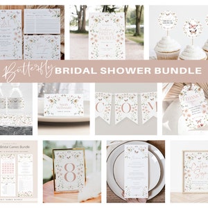 Butterfly Bridal Shower Invitation Bundle, Printable Bridal Shower Invitation + Games, Bridal Shower Decoration Set, TEMPLETT, WLP-BUT 7021