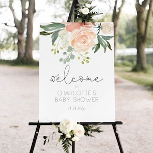 Baby Shower Welcome Sign, Welcome Poster, Peach Flower Welcome Sign, Instant Download, Edit with TEMPLETT, WLP-PEA 714