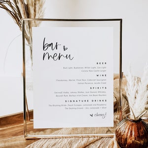 Wedding Bar Menu Sign, Printable Calligraphy Bar Menu Template, Modern Drinks Sign, Bar Menu Sign, 3 Sizes, Edit with TEMPLETT, WLP-SIL 4286