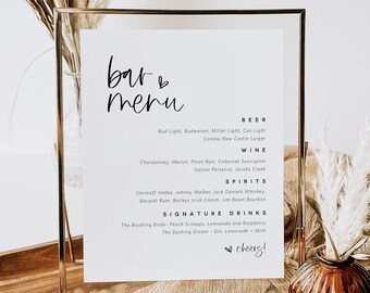 Wedding Bar Menu Sign, Printable Calligraphy Bar Menu Template, Modern Drinks Sign, Bar Menu Sign, 3 Sizes, Edit with TEMPLETT, WLP-SIL 4286