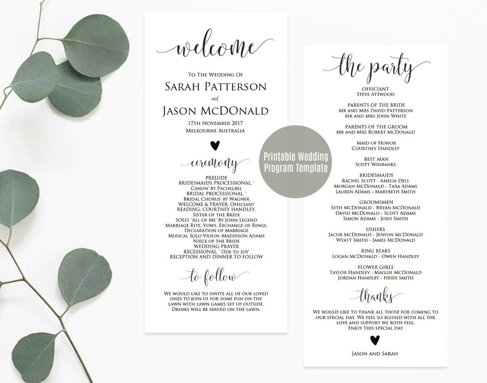 Wedding Program Printable, Rustic Wedding Program Template, Order of ...