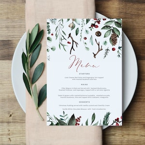 Christmas Menu, Winter Christmas Menu, Printable Christmas Menu , 5x7&quot;, Instant Download, Holiday Menu Card, TEMPLETT, WLP-CDR 3961