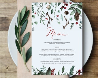 Christmas Menu, Winter Christmas Menu, Printable Christmas Menu , 5x7", Instant Download, Holiday Menu Card, TEMPLETT, WLP-CDR 3961