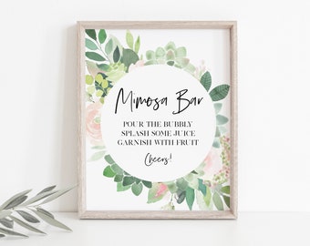 Mimosa Bar Sign Template, Pink Succulent Bridal Shower sign, Mimosa Sign Printable,TEMPLETT, WLP-SUC 757