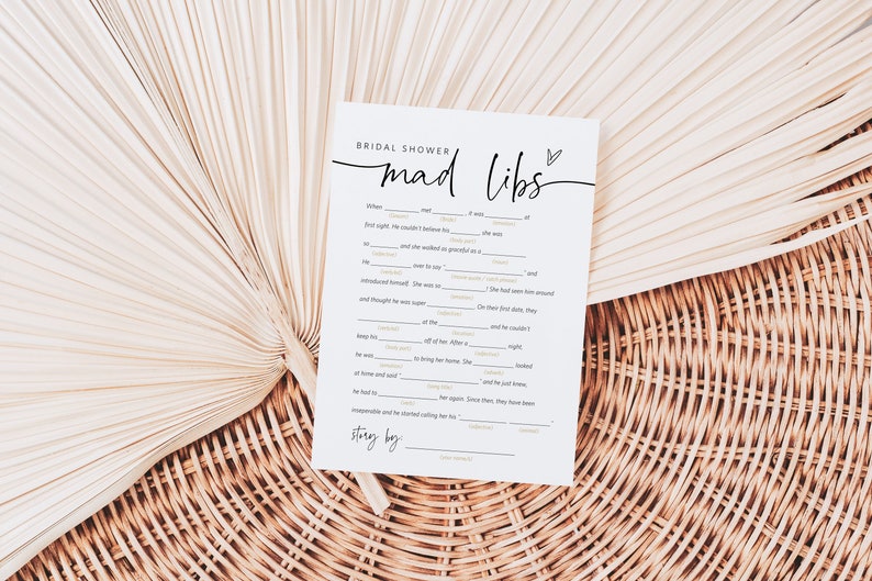 Bridal Shower Mad Libs, Bridal Mad Libs Game, Minimalist Bridal Shower Mad Libs, 100% Editable Text, Edit with TEMPLETT, WLP-PAL 5734 bild 1