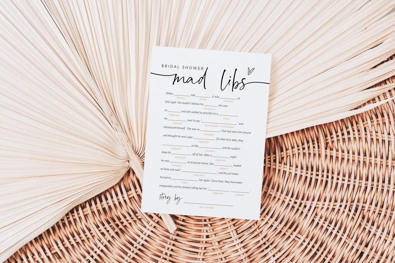 Bridal Shower Mad Libs, Bridal Mad Libs Game, Minimalist Bridal Shower Mad Libs, 100% Editable Text, Edit with TEMPLETT, WLP-PAL 5734 Bild 1