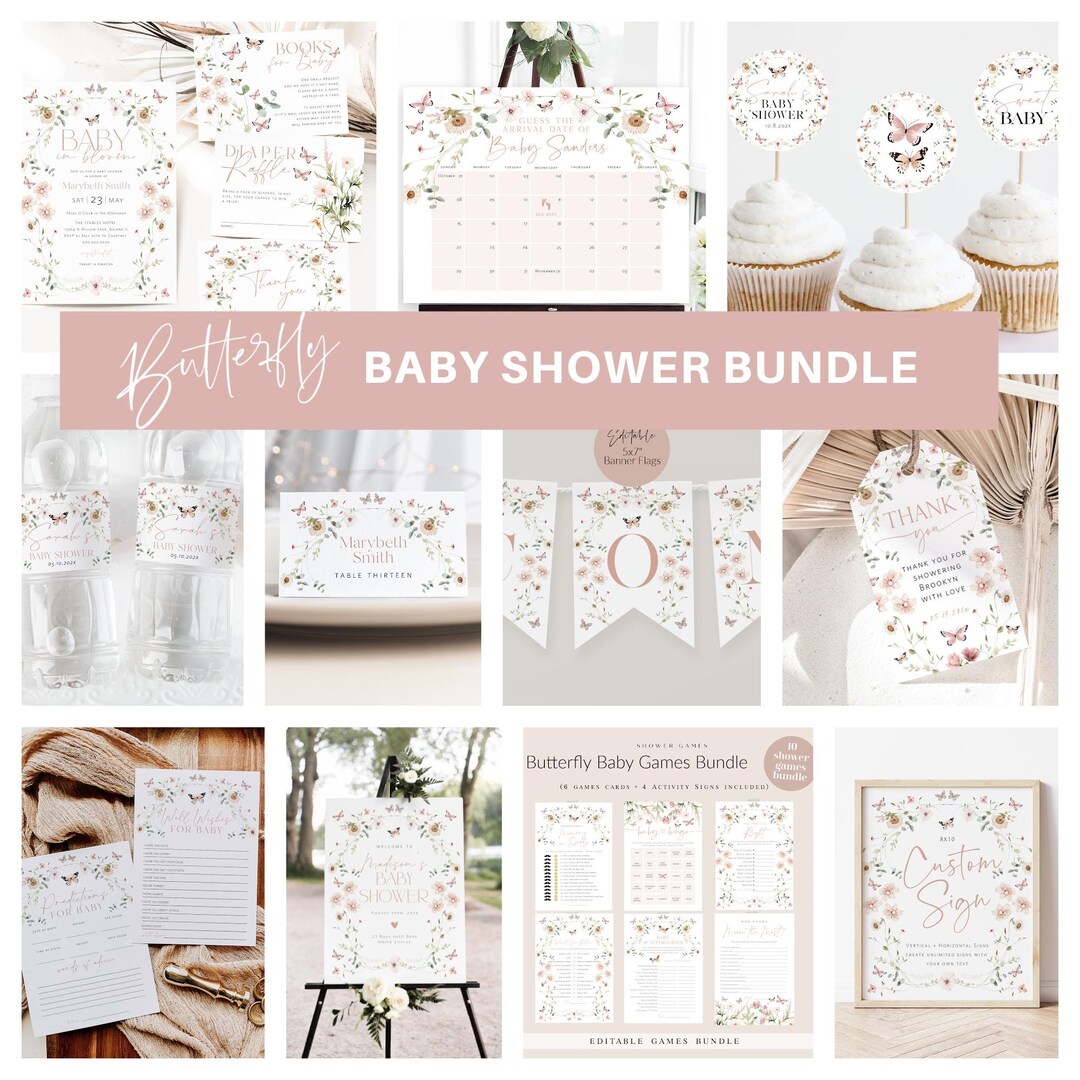 Butterfly Baby Shower Invitation Bundle, Printable Baby Shower ...