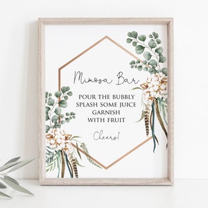 Mimosa Bar Sign Printable, Boho Mimosa Bar Template, Bridal Shower Mimosa Bar Sign, Instant Download, TEMPLETT, Mimosa Sign, WLP-BOH 716