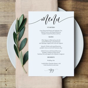 Szablon menu weselnego, karta menu do druku, menu weselne 5x7 i 4x6 do druku, natychmiastowe pobranie, edycja za pomocą TEMPLETT, WLP-SOU 836